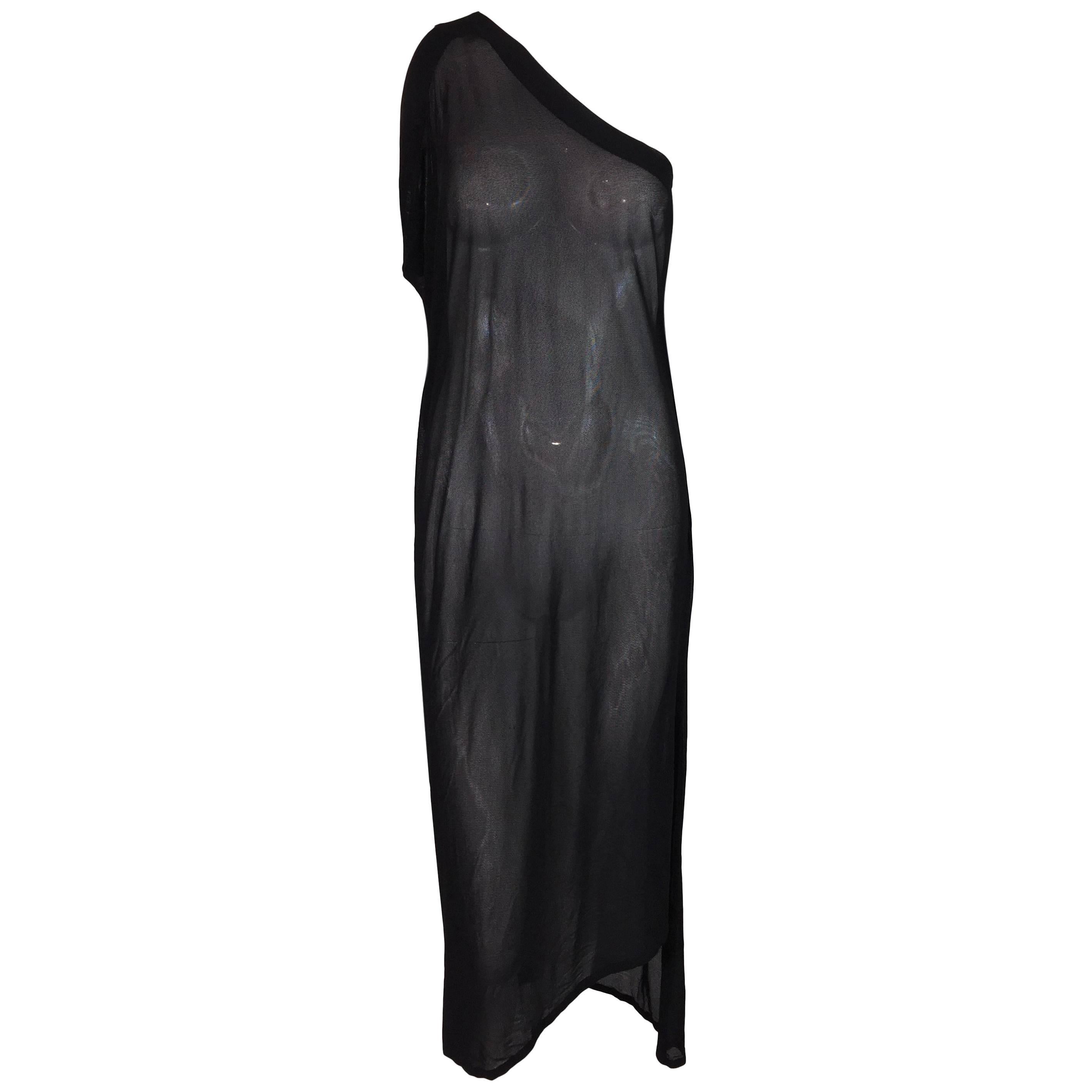 F/W 1999 Dolce & Gabbana Ruway Sheer Black One Shoulder Grecian Dress