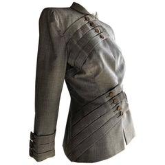 Combinaison jupe en laine grise Gilbert Adrian avec bretelles épousant les courbes:: années 1940