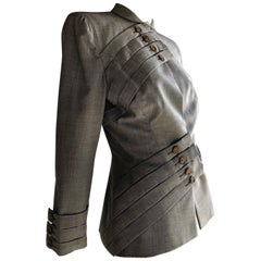 Gilbert Adrian Grey Wool Skirt Suit With Curve Hugging Straps, 1940s 