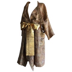 Gold Woven Mohair Shawl Collar Duster & Gold Lame Obi Belt