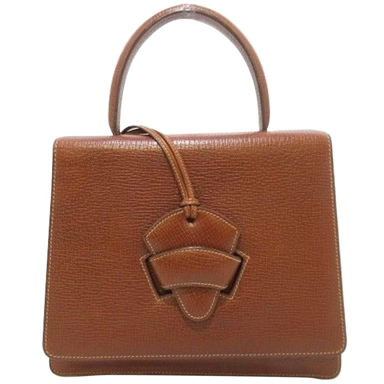 Loewe Cognac Leather Evening Top Handle Satchel Shoulder Flap Bag