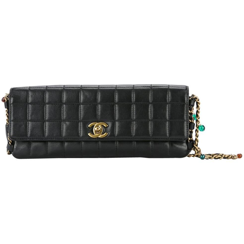 Chanel Black Leather Multi Color Gripoix Evening Clutch Shoulder Flap Bag