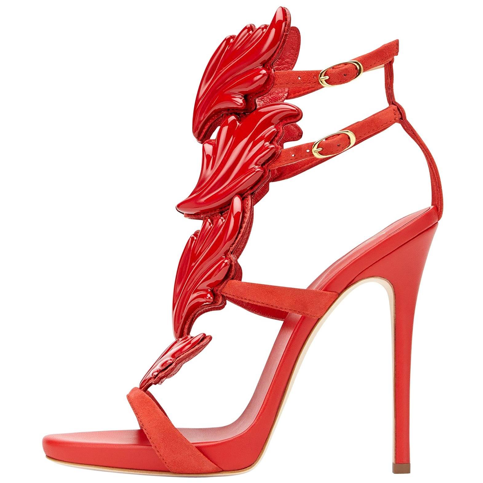 Giuseppe Zanotti New Red Suede Wing Evening Strappy Sandals Heels 