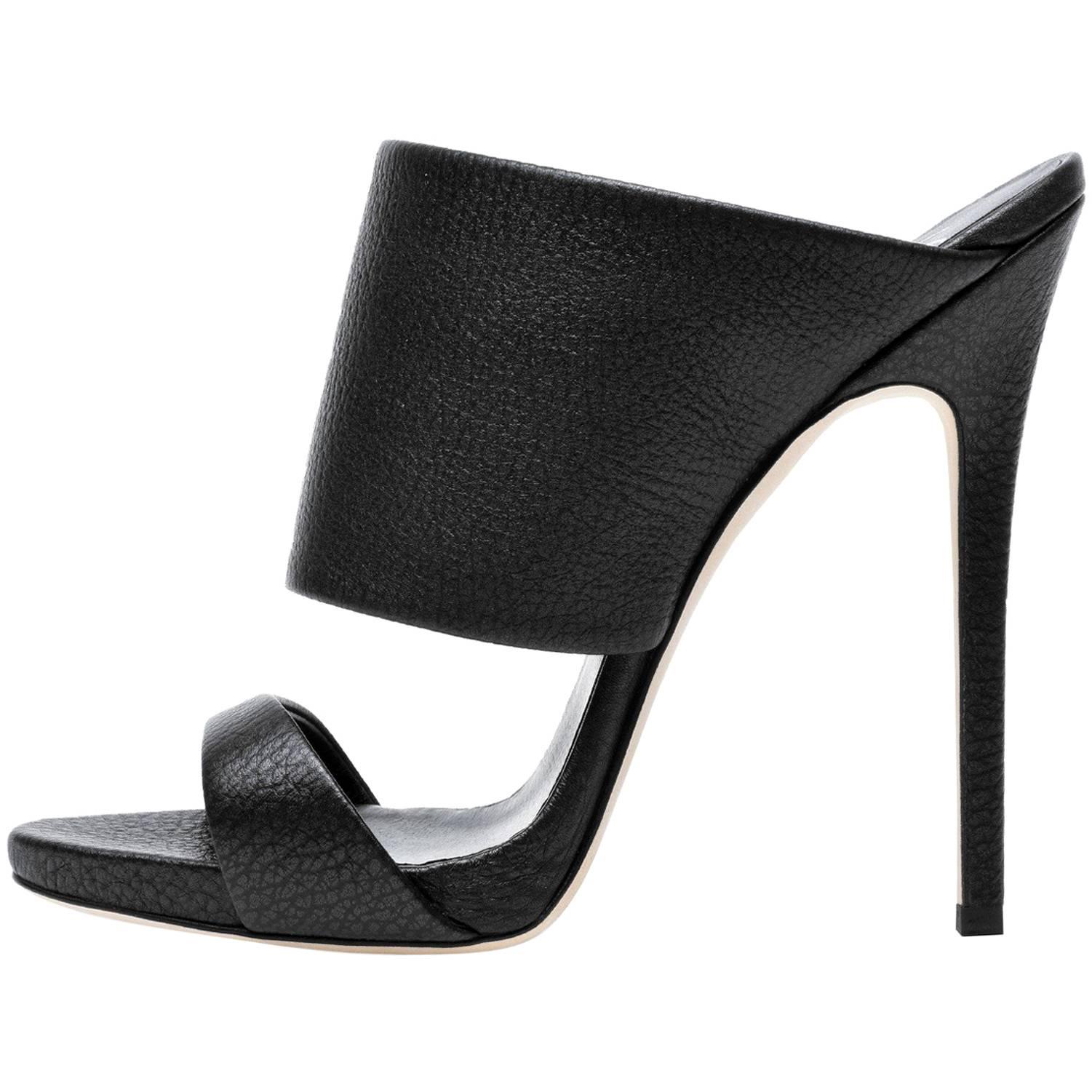 Giuseppe Zanotti New Black Leather Slide In Mules Evening Heels in Box