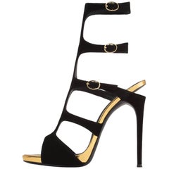 Giuseppe Zanotti New Black Suede Gold Evening Sandals Heels 