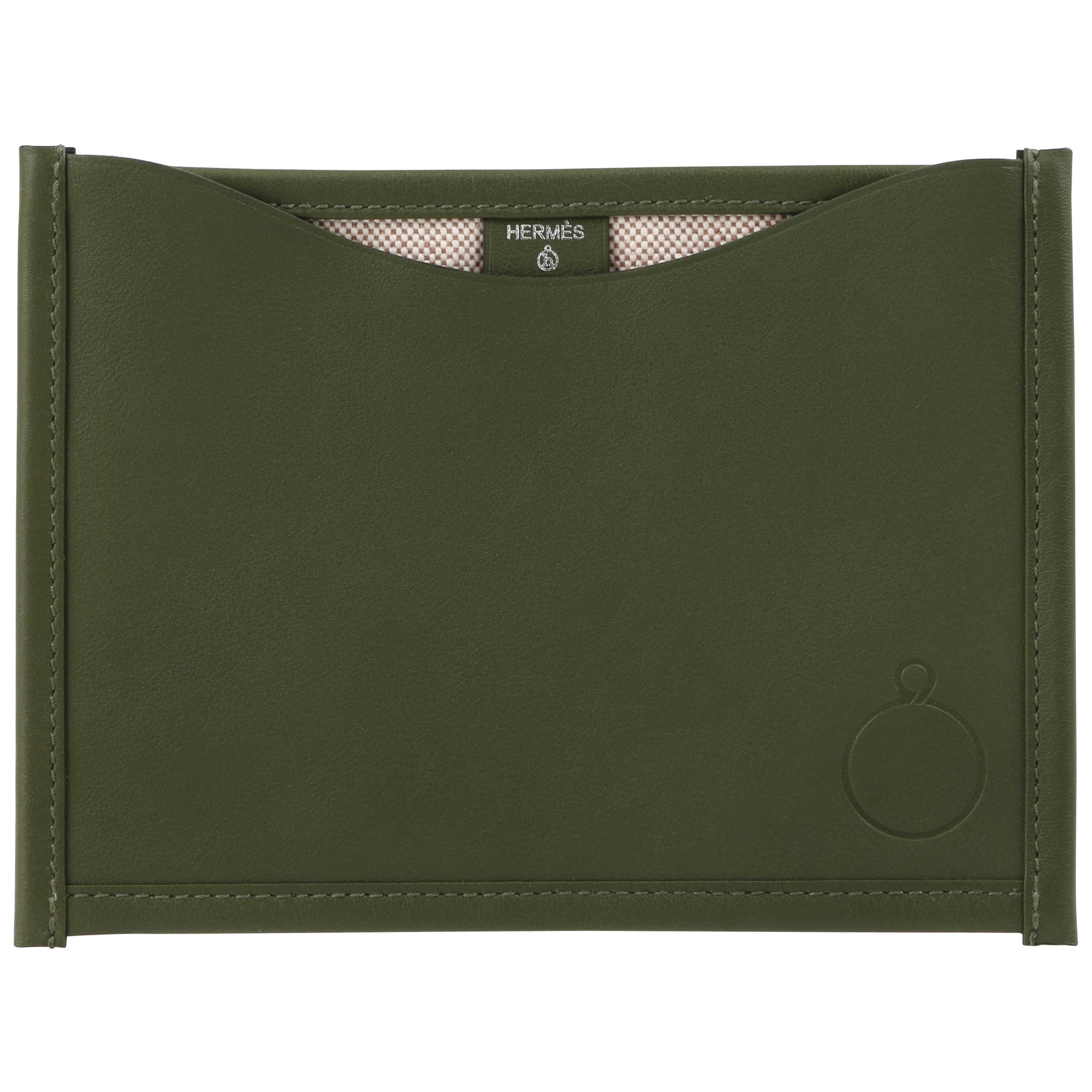 HERMES Olive Green Calfskin Leather and Beige Canvas "Petit H Passport