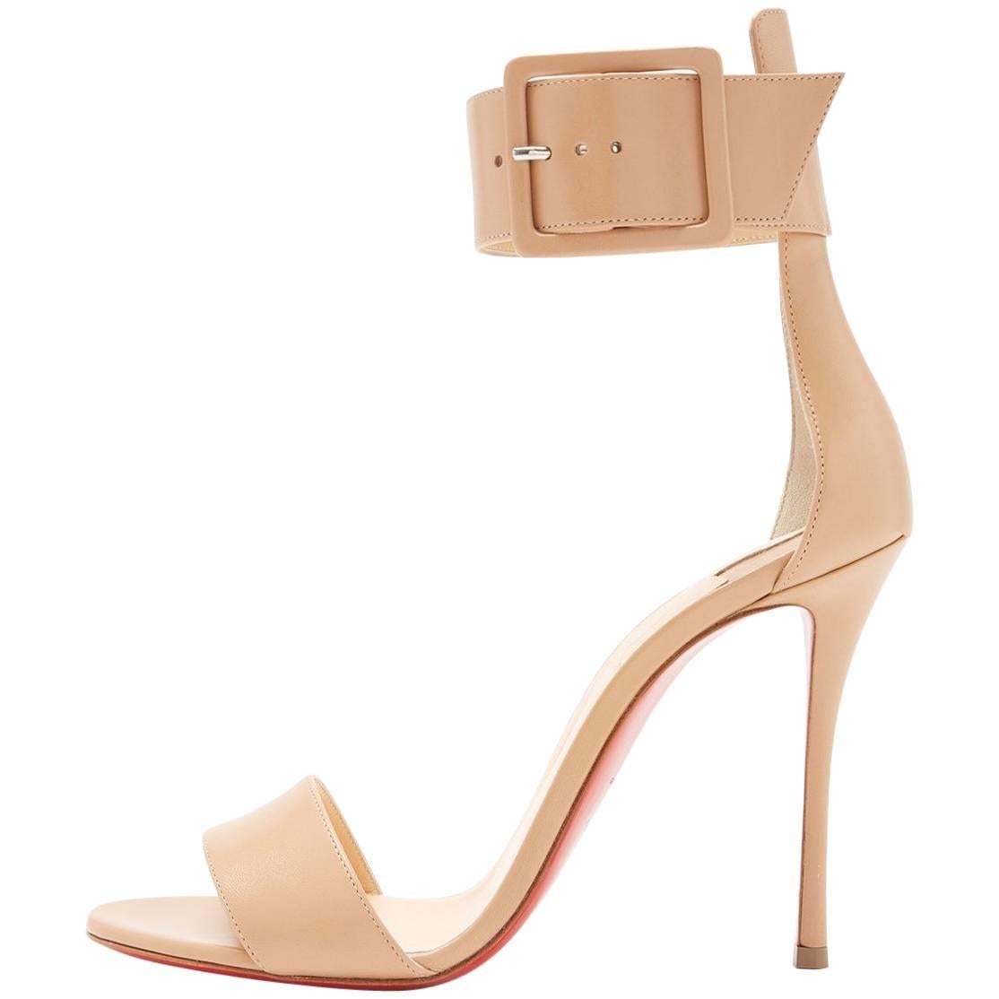 Christian Louboutin New Nude Leather Buckle Evening Sandals Heels 