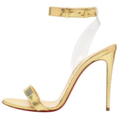 Christian Louboutin New Gold PVC Leather Ankle Evening Sandals Heels 