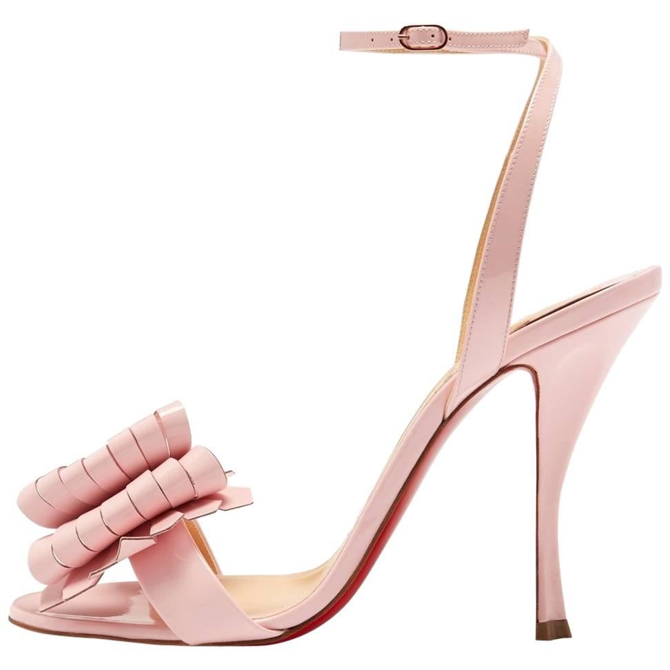 Christian Louboutin New Pink Patent Bow Evening Sandals Heels