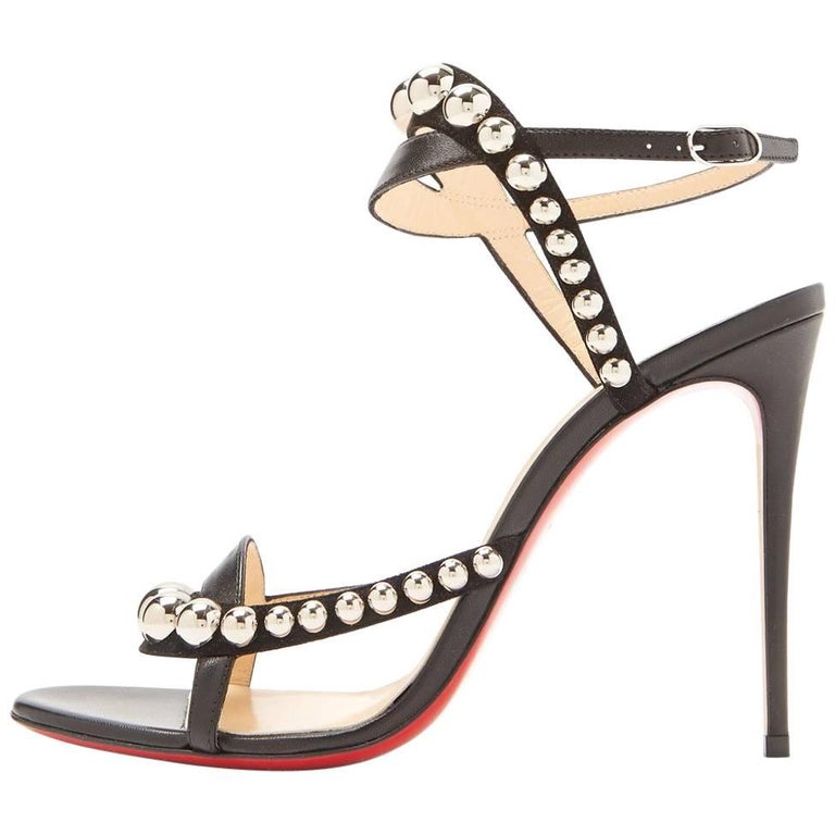 Christian Louboutin Black Suede Silver Stud Evening Sandals Heels For