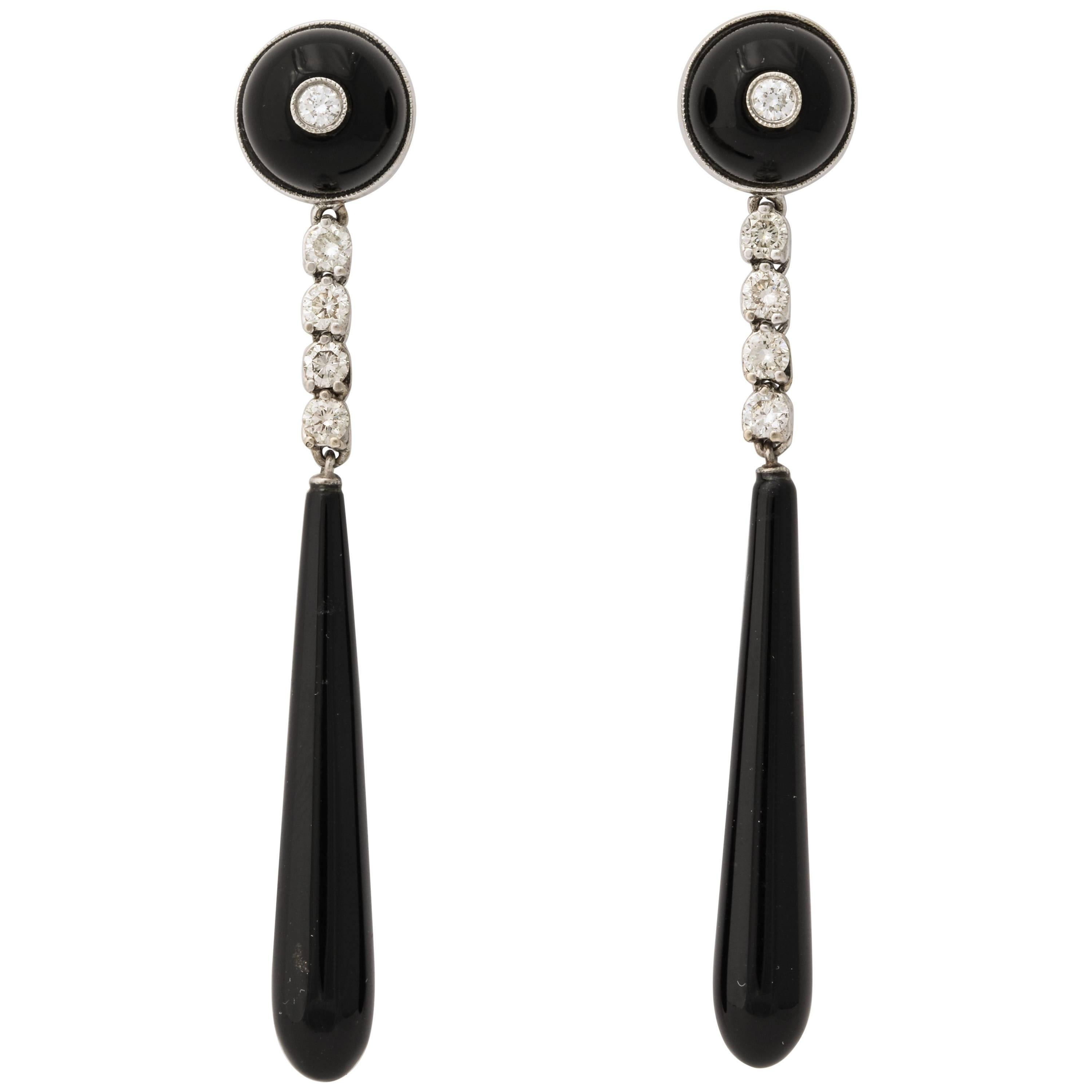 Onyx Diamond Drop Dangle Earrings  For Sale