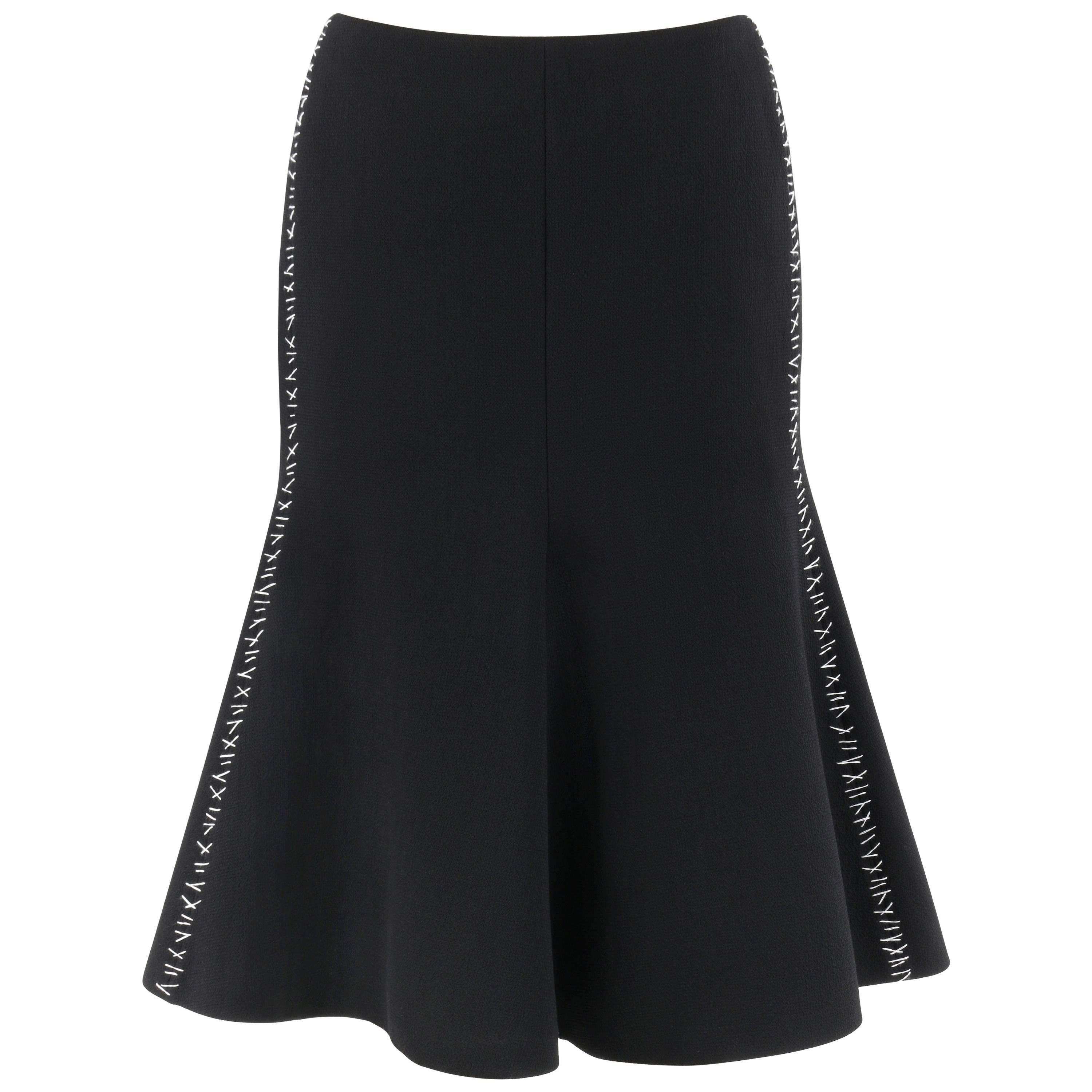 ALEXANDER McQUEEN c.2004 "Black" Wool Crepe White Stitch Trumpet Skirt