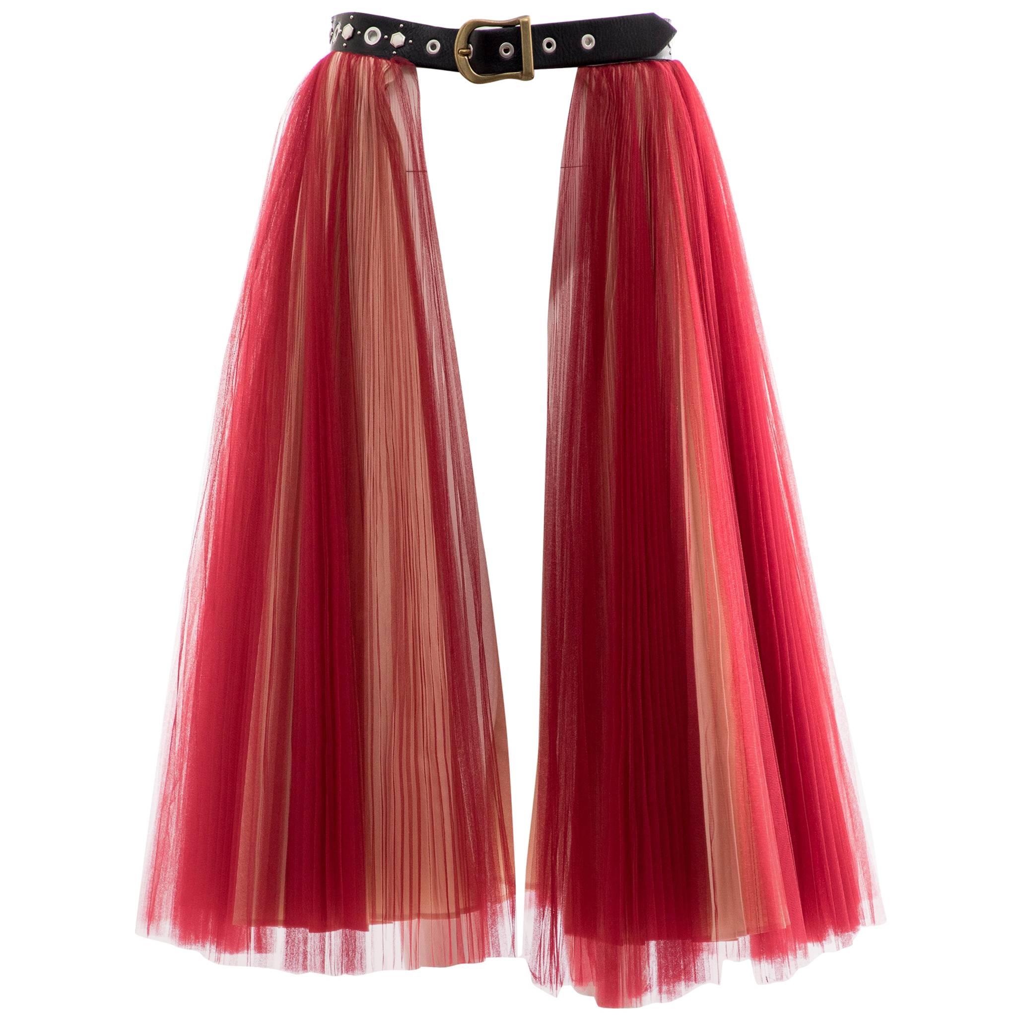 Undercover - Jun Takahashi Red Tulle Silver Pleated Skirt, Spring 2016