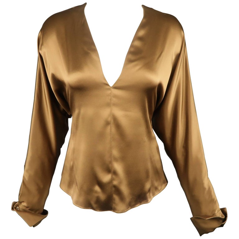 RALPH LAUREN Size 6 Copper Brown Silk Satin V Neck Dolman Sleeve Blouse at 1stDibs copper
