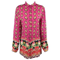 ETRO Size 14 Pink Multi Color Mixed Prints Silk Long Blouse