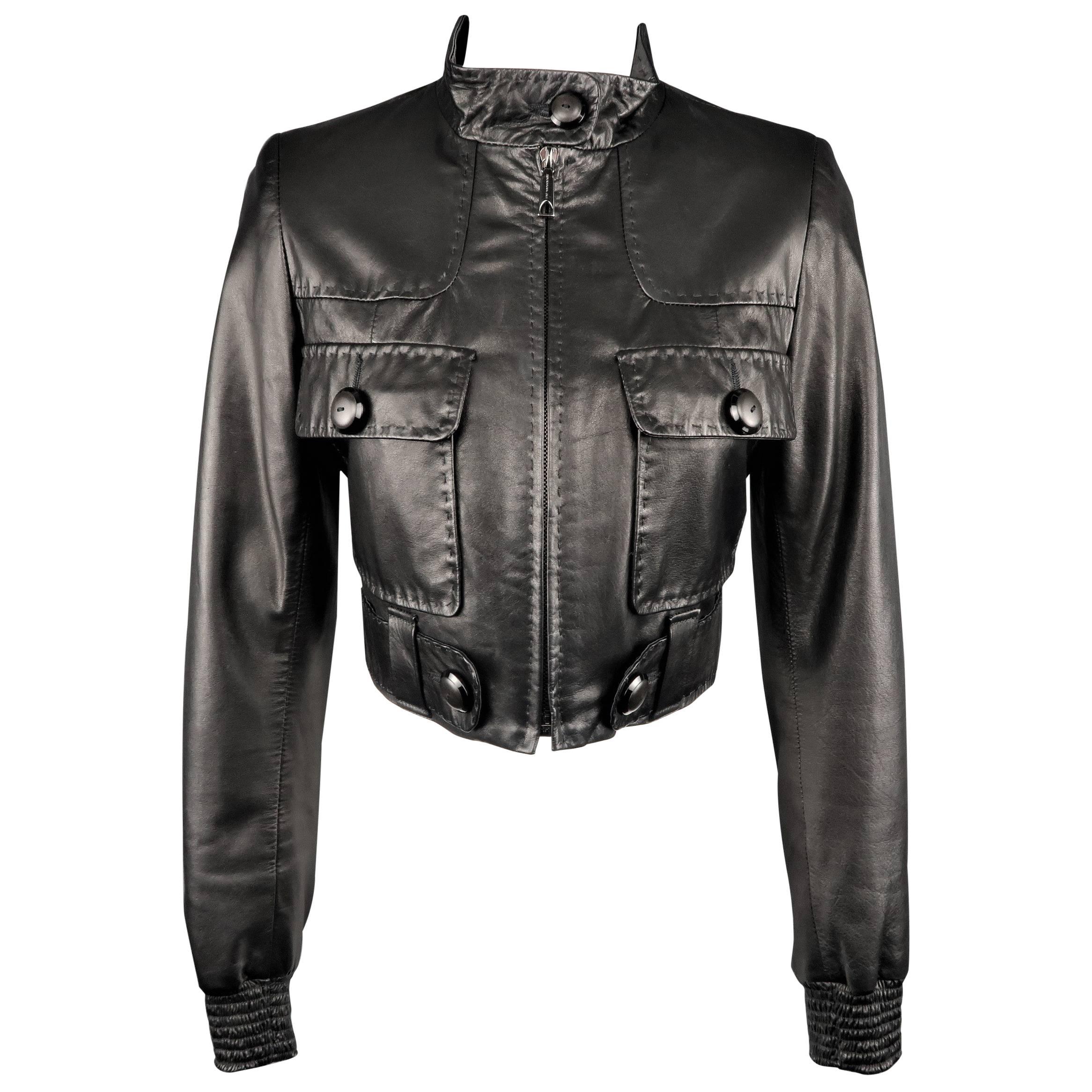 BARBARA BUI Size 4 Black Leather High Collar Cropped Jacket