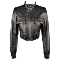 BARBARA BUI Size 4 Black Leather High Collar Cropped Jacket