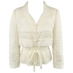 Chanel Jacket - Cream Textured Silk Blend Drawstring Waist Coat