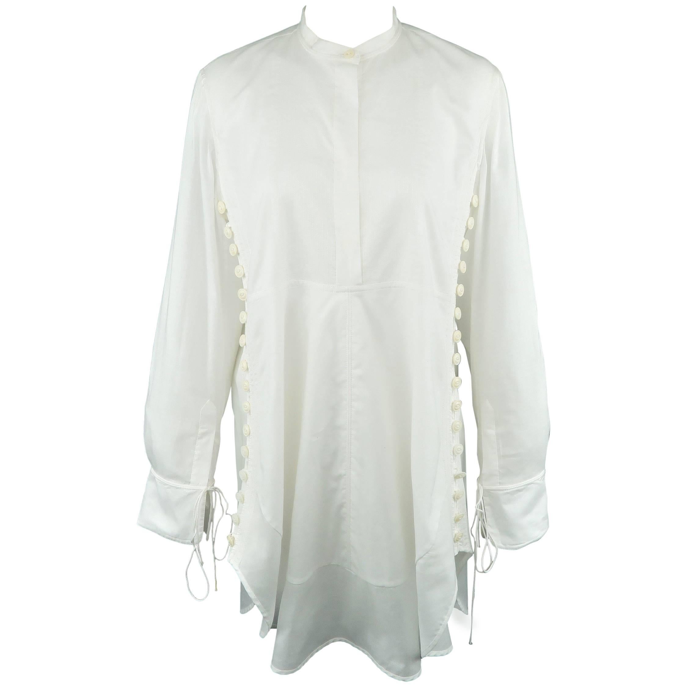 CHLOE Size 2 White Cotton Button Side Band Collar Tunic Blouse