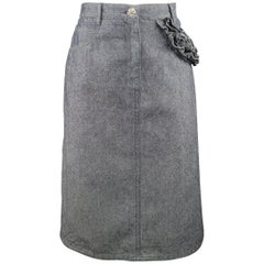 CHANEL Size 6 Navy Denim Ruffle A line Skirt