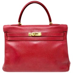 Hermès Red Kelly 35 Bag with strap 