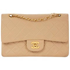 Chanel Beige Quilted Lambskin Vintage Small Classic Double Flap Bag, 1990s 