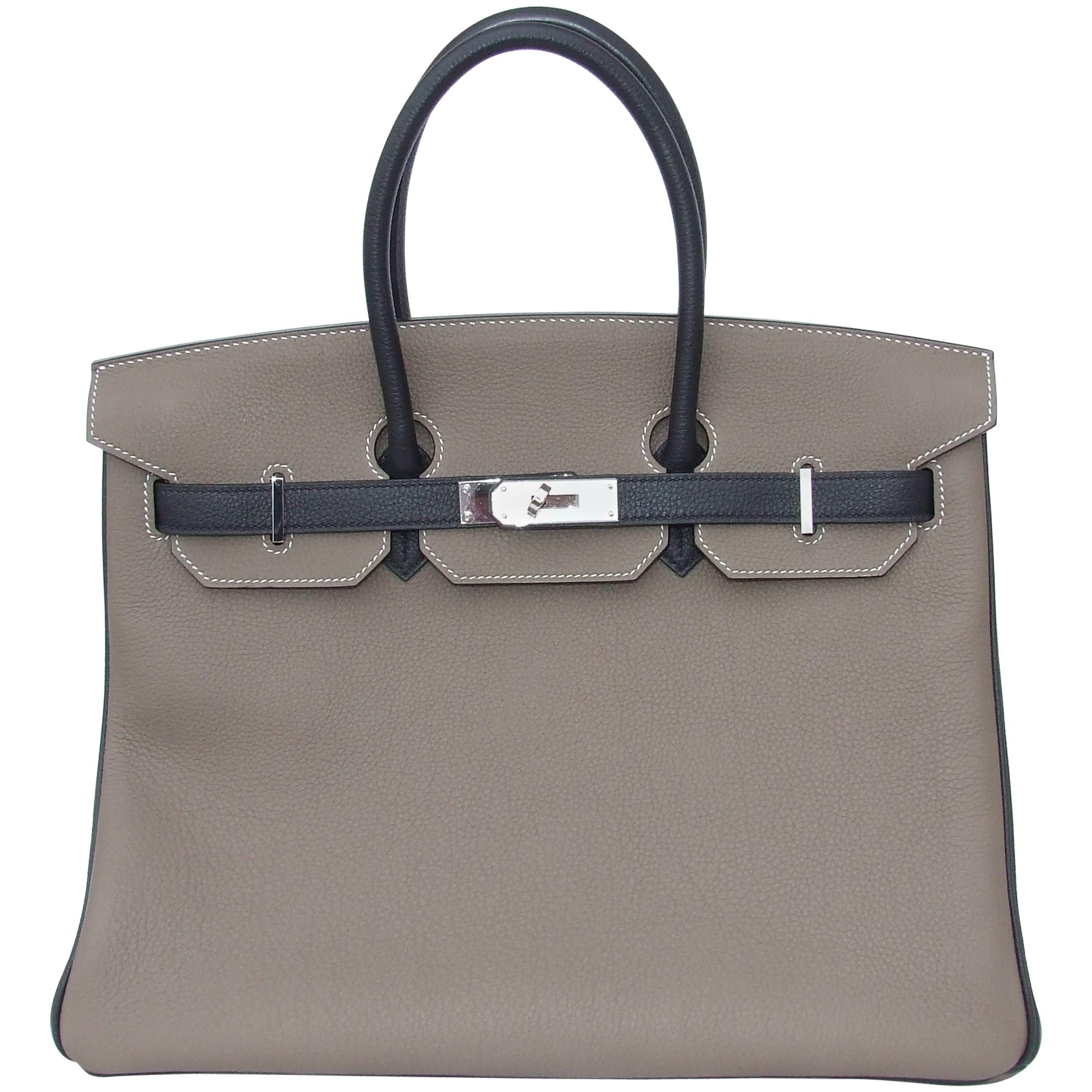 Hermès Horseshoe Etoupe Black Togo Leather PHW 35 cm, Birkin Handbag 