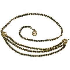 Chanel Vintage black skinny leather chain and three-strand belt with clover