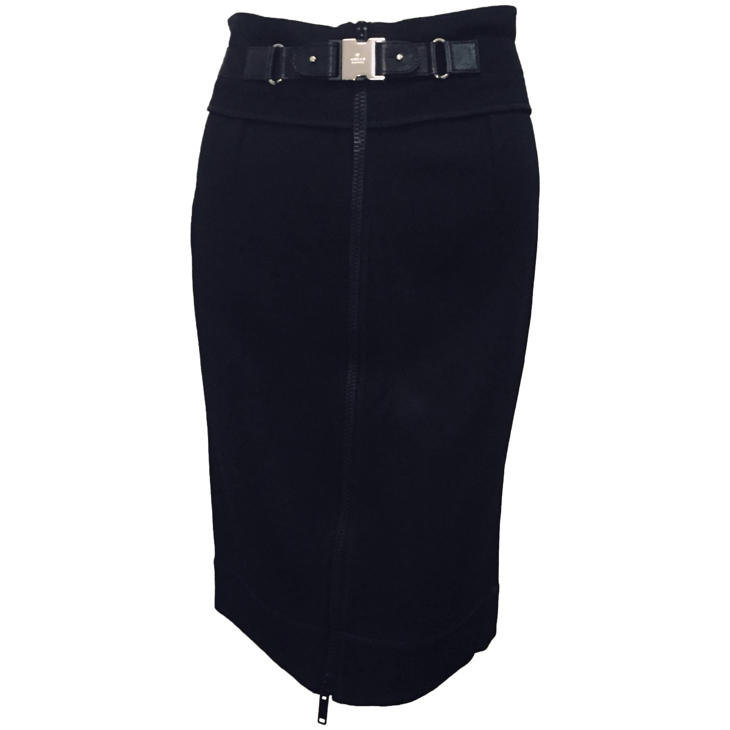 Genius Gucci Black Silk blend Pencil Skirt With Black Zipper & Slider For Sale