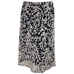 Notable Naeem Khan Black & White Beaded Silk Skirt