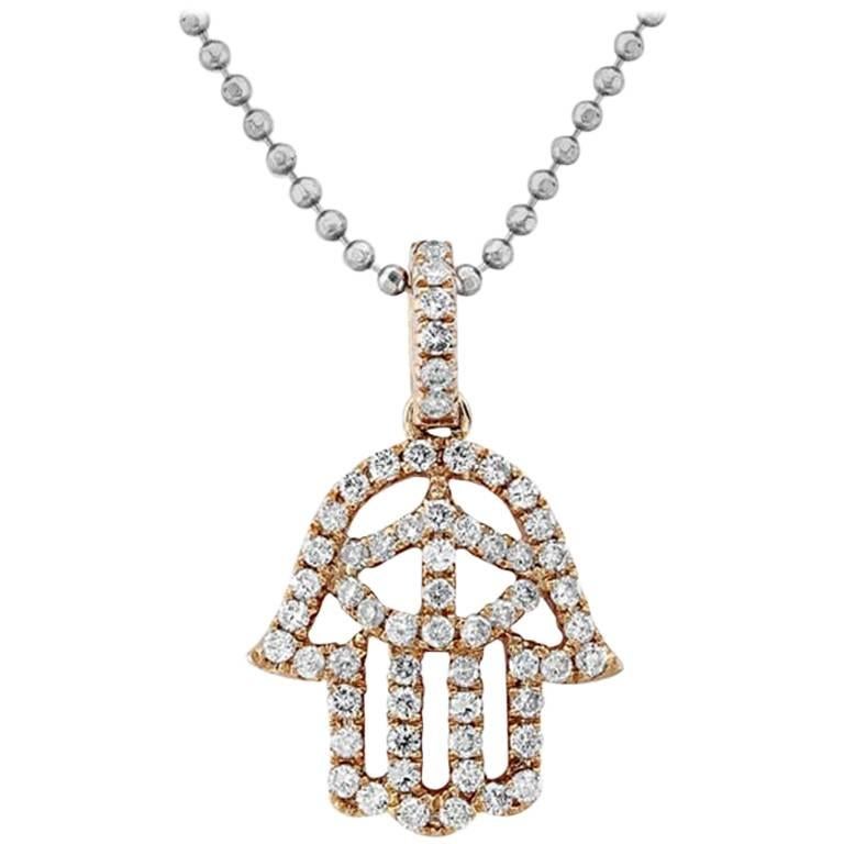 Hamsa Pendant With Pave Diamonds In 14k Rose Gold For At 1stdibs