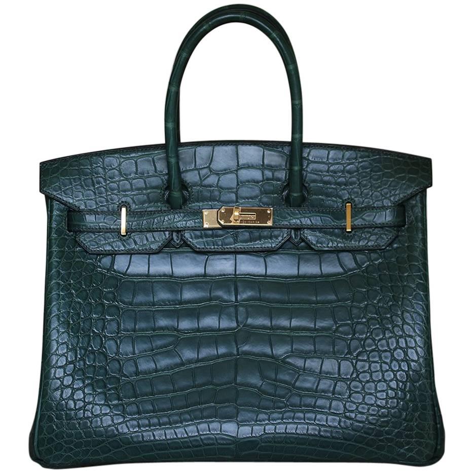 Hermès 35CM Alligator Vert Titien Gold H/W Birkin Bag