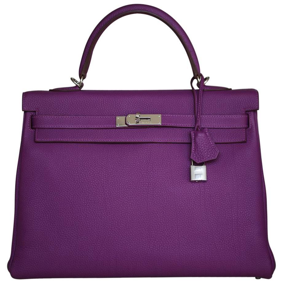 Hermès 35CM Violet Togo Leather Silver H/W Kelly Bag