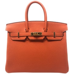 Hermes Birkin "MINI" 25 Togo leather Orange Feu with gold hardware