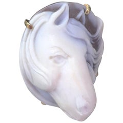 Horse Head Hand Carved Cameo Rose Gold Sterling Silver Heirloom Quality Ring
