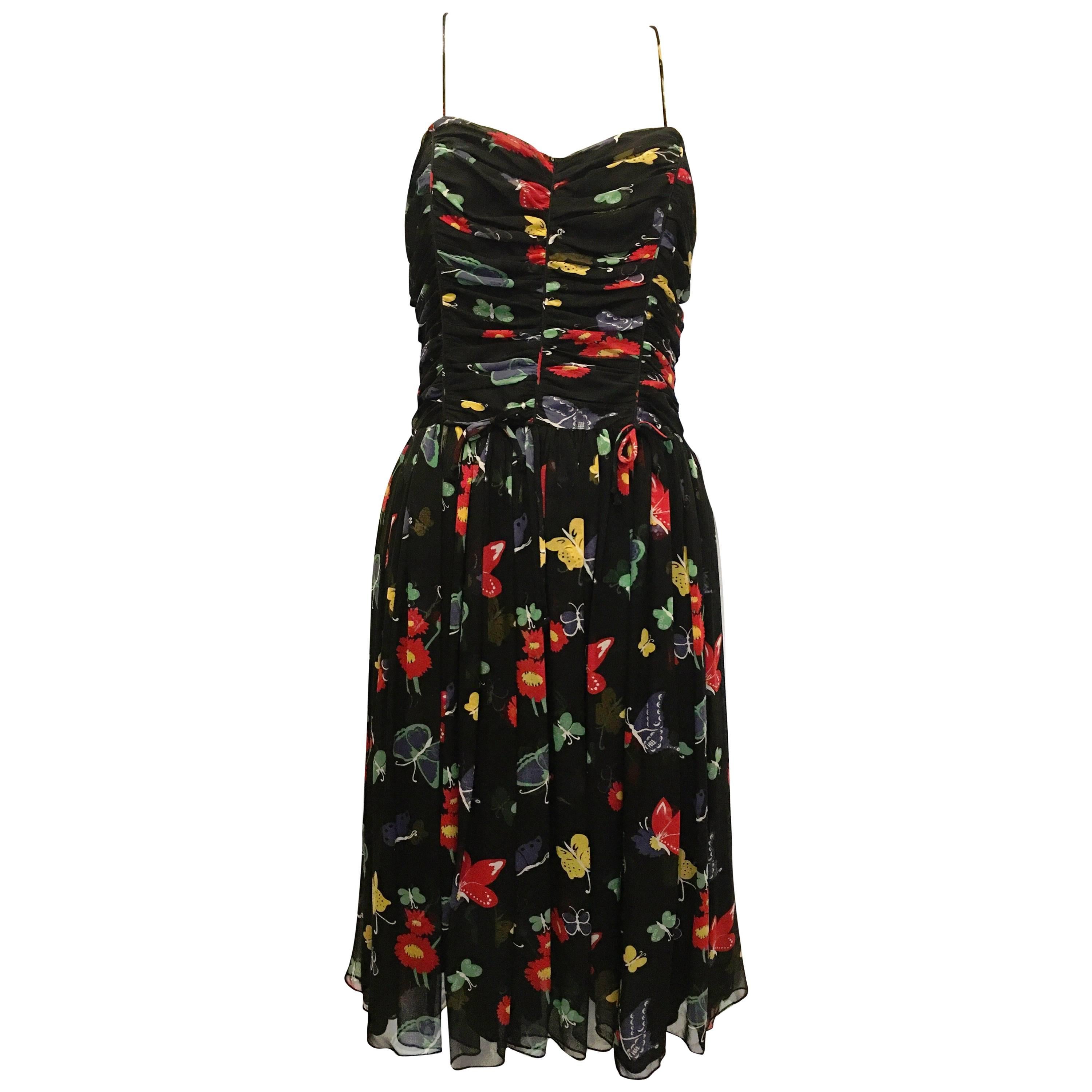 Anna Sui for Anthropologie Black Floral Flowy Dress  For Sale