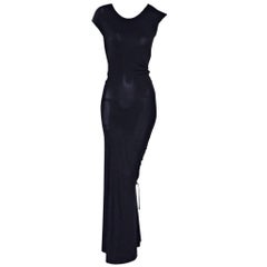 Black Celine Jersey Knit Ruched Maxi Dress