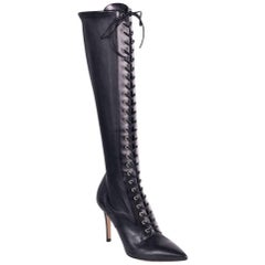 Gianvito Rossi Black Knee High Lace Up Boots