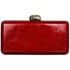 Oscar De La Renta Red Crinkled Patent Leather Minaudiere Clutch Bag