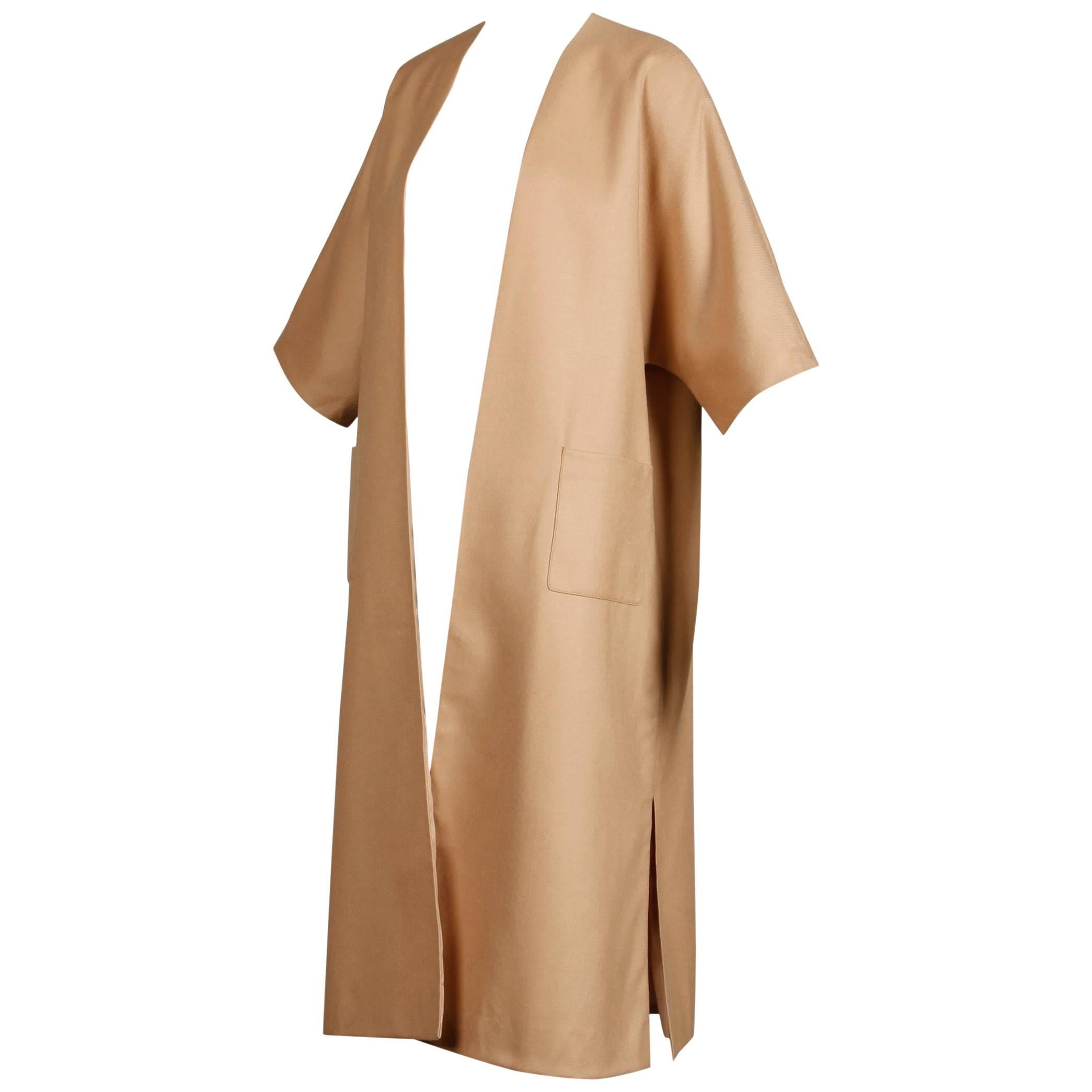 Unworn with Tags 1970s Vintage Camel Wool Maxi Coat or Duster with 3/4 Sleeves