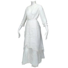 Antique Victorian Handkerchief Hem Eyelet and Lace Bustle Tea Dress