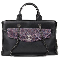 2016 Chanel Black Caviar Leather Large Shoulder Shopping Tote With Pouch