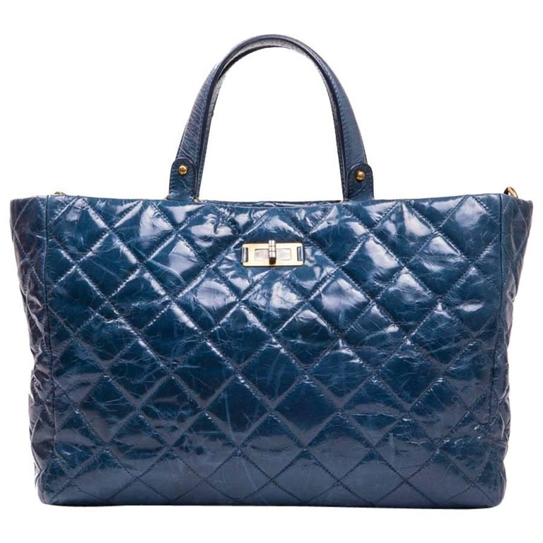 Chanel Aged Blue Quilted Leather Tote Bag at 1stDibs chanel blue tote