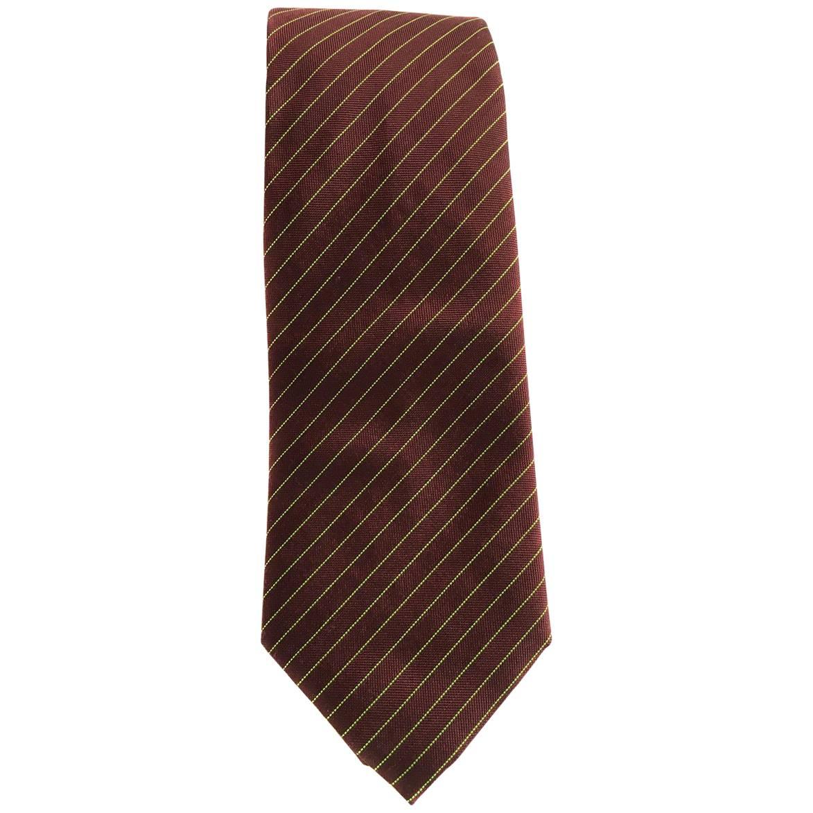 HERMES Tie in Burgundy Silk and Cashmere with Fluorescent Green lines