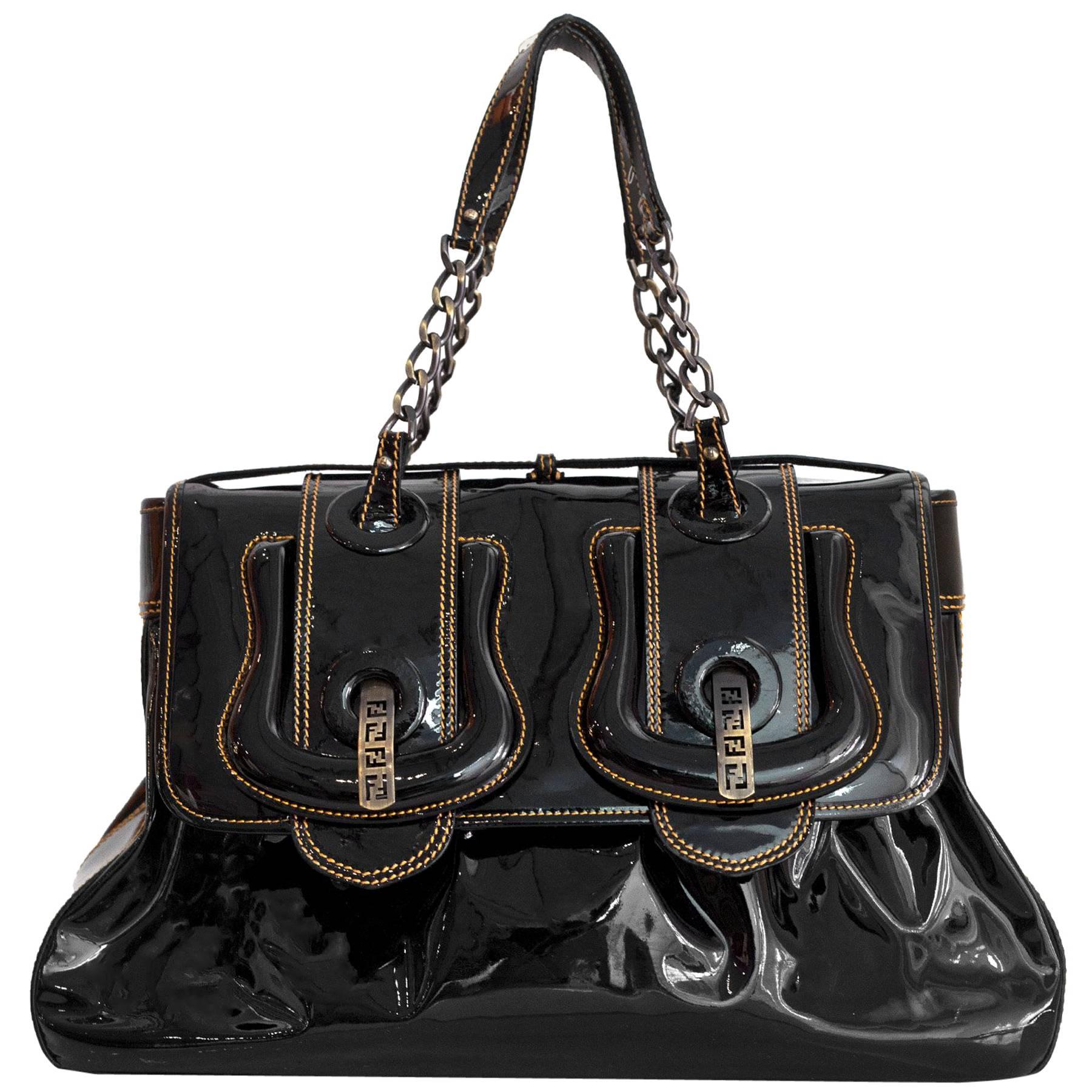 Fendi Black Patent Leather Large B Bag