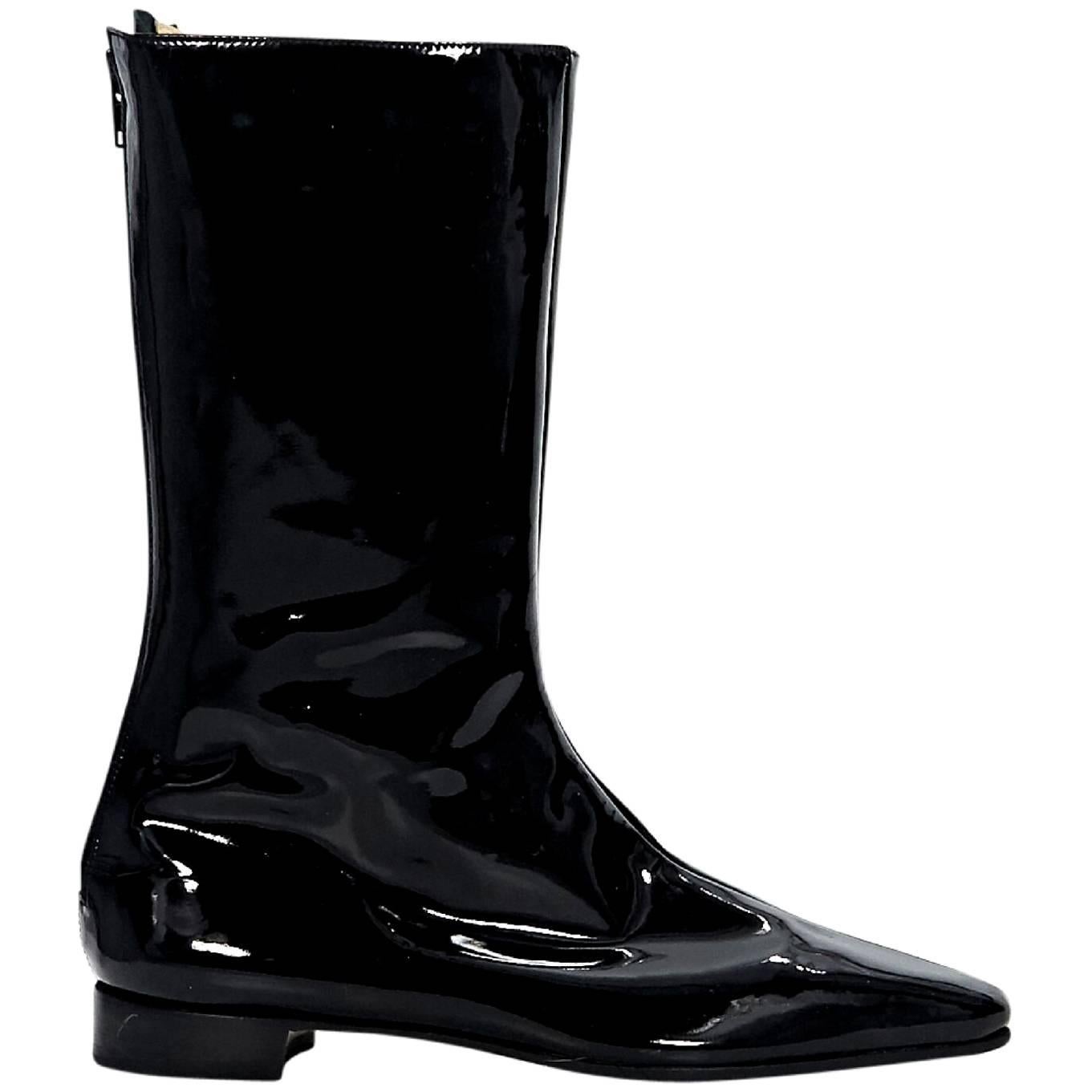 Black Manolo Blahnik Patent Leather Boots