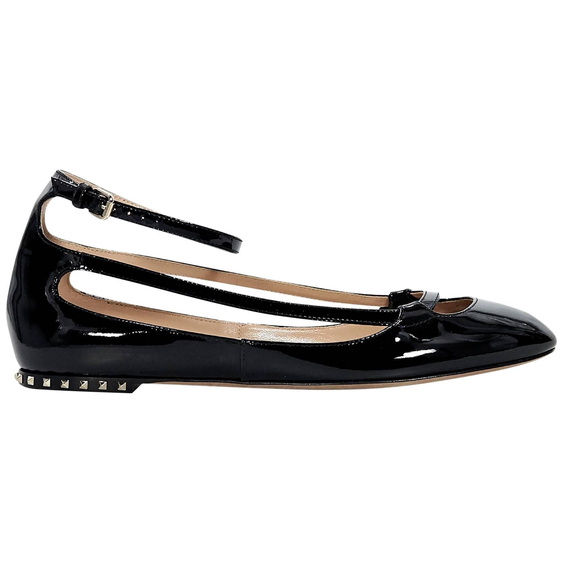 Black Valentino Patent Leather Ballet Flats