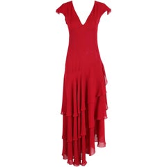 Emanuel Ungaro Red Silk Gown W/Ruffle Hem