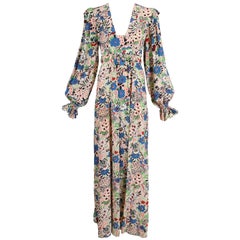 Ossie Clark Celia Birtwell Pretty Woman Printed Marocain Smock Dress, 1970s 