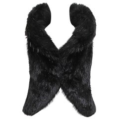 Chanel Black Faux Fur & Bead Vest w/Dramatic Collar